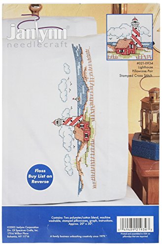 Janlynn 265786 Stamped Cross Stitch Pillowcase Pair 20"X30", Lighthouse