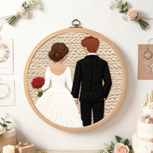 BEUNITONE 2 Pcs Sweet Couple Wedding Punch Needle Kits for Adults Beginner - color: 13-Wedding