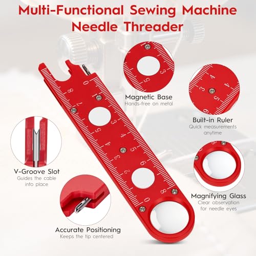 Sewing Machine Needle Threader, 4 in 1 Automatic Quick Threading Tool, Multifunctional Stitch Insertion Seam Guide with 2 Pcs Seam Rippers for Quilting Alterations Tailoring(Red) - color: Red
