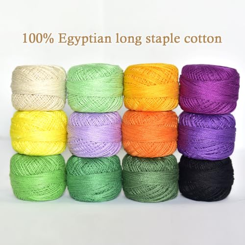 Double Mercerized Egyptian Long Staple Cotton Pearl Thread Ball 10 Grams Rainbow Color 12 Colors per Box for Crochet Hardanger Kniting Hand Sewing,Tropical FruitPalette - color: Tropical Fruit Palette
