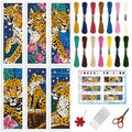 INFUNLY 6PCS/Set Cheetah Cross Stitch Bookmark Kit 2.99x8.54 Wild Leopard Handmade Cross Stitch Bookmarks DIY Embroidery Bookmarks for Readers with Instruction for Starter Adults Book Lovers - style: Cheetah