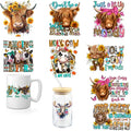 10 Pcs Western UV DTF Wrap Cup Transfer Stickers Highland Cow UV DTF Transfer Waterproof Stickers Rub on Transfers Mug Stickers Decals for Crafting DIY - style: D015