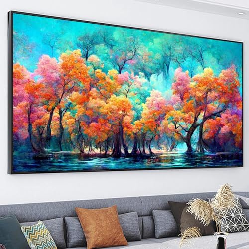 JATOK Diamond Painting Kit for Adults, Fantasy Forest, 27.5 x 15.7 in - color: Plum