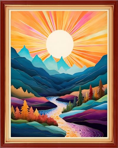 Artvxeay Stamped Cross Stitch Kits | Embroidery Kits for Beginners Craft Kit Needlepoint for Adults Supplies DIY 11CT- (Sunrise Over Mountains Rivers 16x20 inch) - color: Sunrise Over Mountains Rivers 16x20 inch