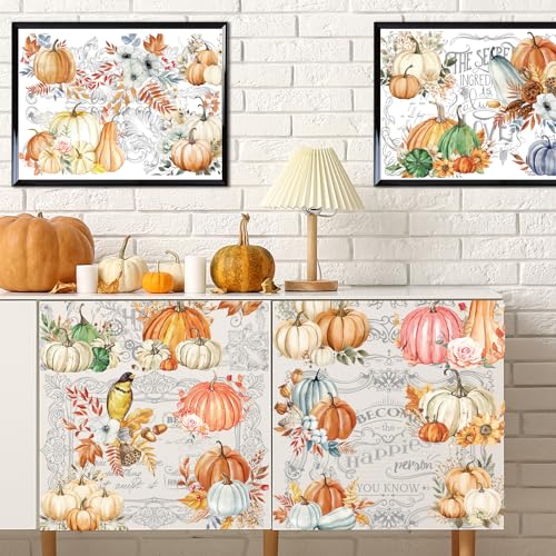 Fall Pumpkin Rub on Transfers for Crafts - Wxiben 6 Sheet Vintage Autumn Leave Rub on Transfers for Furniture Rub on Transfer Decals Stickers for Thanksgiving Harvest Wood DIY Crafts Home Office Decor - style: Fall Pumpkin