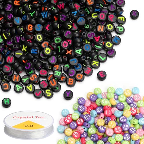 1500PCS Letter Beads, 4x7mm Alphabet Beads and Mixed Emoticon Beads - color: B+emoji