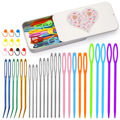 FTEVEN 36PCS Plastic Needles, Large Eye Plastic Yarn Needles Blunt - color: Mixed, size: 36Pcs