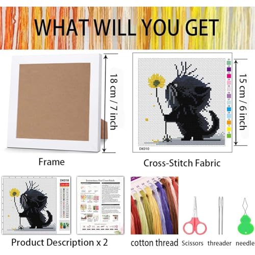 niurenmaoyi Cat 11CT Cross Stitch Kits for Beginner with Framed,7x7in - color: Cross Stitch Kits0518-08