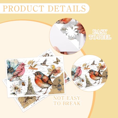 6 Pcs Vintage Letters & Birds Rub-On Transfers, 8 x 12 Inch - style: Vintage Bird Collage