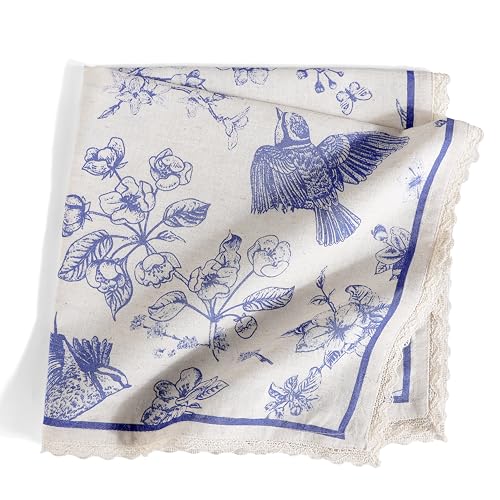 FINGERCRAFT Lace Cloth Napkins, Cotton Linen, 12 Pack, 20x20 Inch, Toile - color: Toile, size: 20" x 20" (Set of 12)