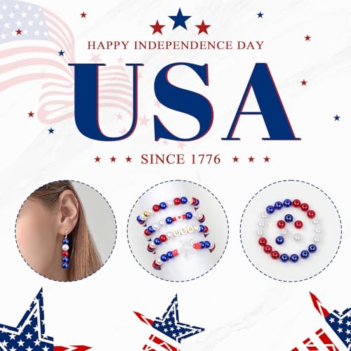 DUQGUHO Red White and Blue Beads, 6mm Patriotic Beads for Crafts - color: Red&Blue&White, size: 6mm
