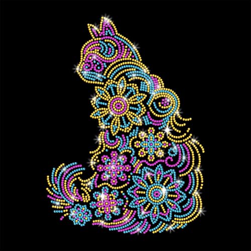 1 Pc Mandela Cat Pattern Rhinestone Iron on Hotfix Transfer Decal, Bling DIY Patch Clothing Repair Applique T-Shirt Vest Shoes Hat Jacket Decor Clothing DIY Accessories - style: Mandela Cat