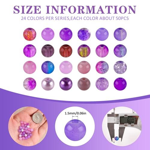 XSEINO About 1200PCS 6mm Glass Beads Bracelet Making Kit,24 Assorted Violet Elegant Series Colorful Crystal Beads for Bracelet and Jewelry Making and DIY Crafts,Friendship Bracelets - color: Violet Elegant Series