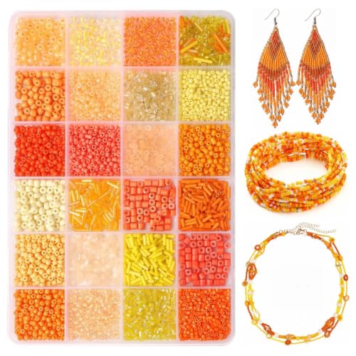 24 Grid Orange Glass Seed Bugle Tube Beads Kit for Jewelry Making DIY Craft - color: Orange, size: 24 Grid