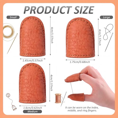 FineCheer 3 Pcs Leather Thimble for Hand Sewing Adjustable Finger Protector