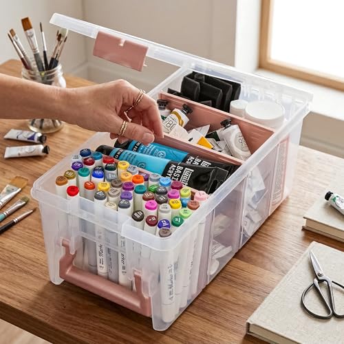 ArtBin Semi Satchel Portable Craft Organizer with 3 Dividers - Clear Plastic Storage Case for Art & Craft Supplies - color: Rose Gold, size: Pack of 1