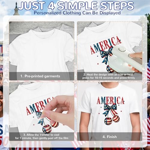 30Pcs Papiailove 4th of July Dtf Transfers Ready to Press Fourth of July Independence Day Iron on Transfers for Tshirts 250th Anniversary Transfer Vinyl Stickers for Clothing Pillows Bag DIY Crafts - color: 4th of July