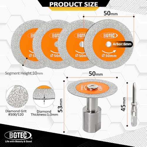 BGTEC Diamond Mini Glass Cutting Saw Blade 5PCS 2" Tile Cutter - size: 50MM*5