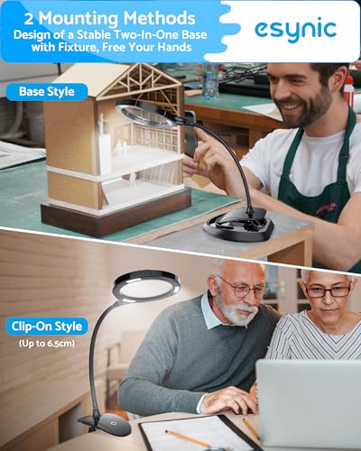 eSynic Desk Table Magnifying Glass with 15 LED Lights-800mAh Rechargeable