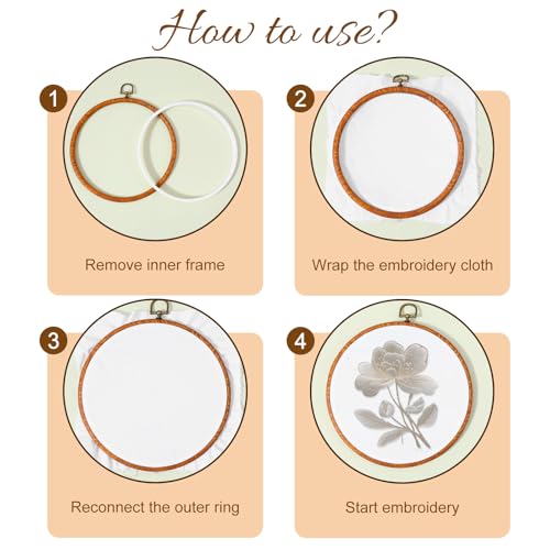 9 Pcs Embroidery Hoops Set Decorative Imitated Wood Display Cross Stitch Frame Circle Oval Octagonal Embroidery Frame Cross Stitch Hoop for DIY Craft Art Sewing Hanging Ornaments