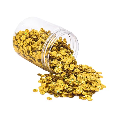 Mandala Crafts 6mm Cup Holographic Light Gold Sequins for Sewing Embroidery - color: Holographic Light Gold, size: 6mm Cup Sequins