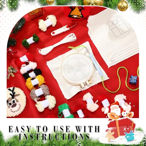 Yaomiao 6 Pcs Christmas Punch Needle Coaster Kit for Beginners, Adults - style: Christmas