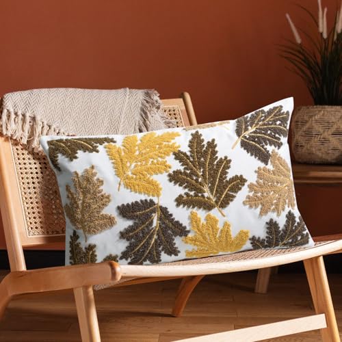 Set of 2 Embroidered Decorative Throw Pillow Covers Couch Square Pillowcases Cushion for Bedroom Sofa Farmhouse Decor 18x18 Inch (Yellow Maple Leaf-Lumbar) - color: Yellow Maple Leaf-lumbar