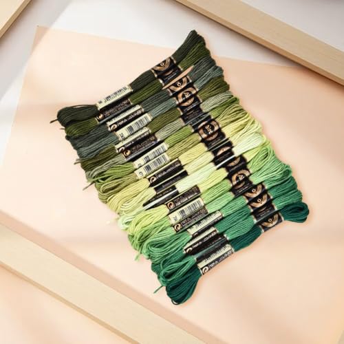 18 Skeins 6 Strands Green Cross Stitch Thread Variegated Gradient Embroidery Floss Polyester Friendship Bracelet String Yarn Threads Bulk for Hand Sewing Bracelets Needlecraft DIY Stitching - color: Dark Green