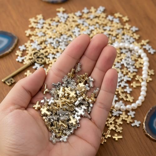 200PCS Mixed Gold and Silver Metal Cross Beads for Jewelry Making - color: Alloy-Gold & Silver