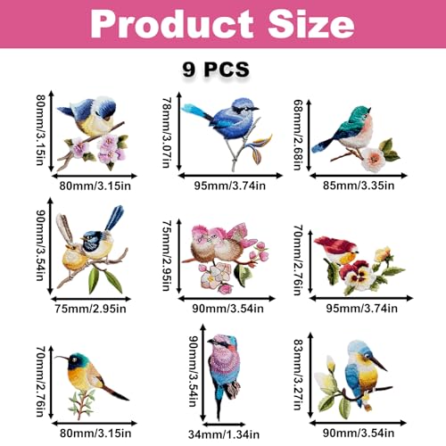 9PCS Bird Iron On Patches, Nature Embroidery Appliques for DIY Crafts - color: Bird