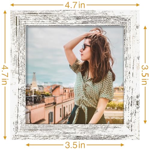 Vittanly 4x4 Picture Frame for Wall or Tabletop, Distressed White - color: Distressed White, size: 4x4