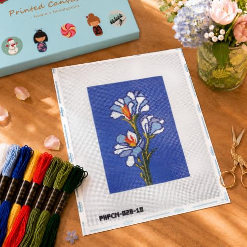 Howie's Needlepoint Flower Needlepoint Kits for Adults & Beginners, 18 Mesh Printed Needlepoint Canvas, Stamped Patterns Canvas Starter Kits(Freesia Refracta,7"x 5") - color: Freesia Refracta