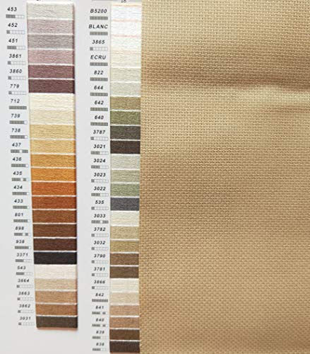 12" x 18" by 3 Pack 14CT Counted Cotton Aida Cloth Cross Stitch Fabric (Antique White +Coffee+Khaki) - color: Antique White +Coffee+khaki