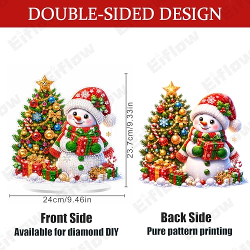 Eiflow Christmas Diamond Art Tabletop Kit for Adults Snowman Ornament, DIY Table Top Diamond Art Painting with Stand Acrylic Stand Up Gem Painting Board Kit - color: Snowman