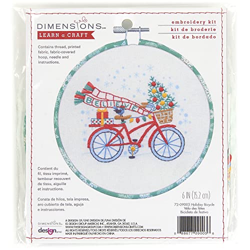 Dimensions Holiday Bicycle Embroidery Kit, 6" D, Multicolor 5 - color: White Printed Fabric,