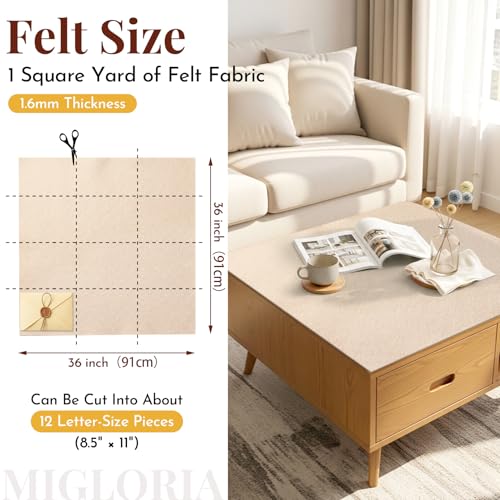 Large Felt Fabric Sheet 36 x 36 Inch, 1.6mm Thick (Beige) - color: Beige