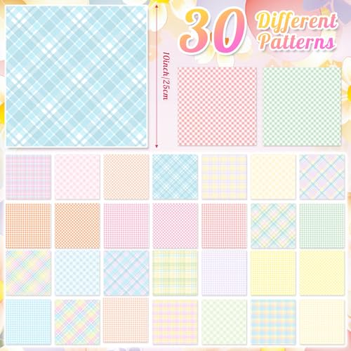 Tatuo 30 Pcs Pastel Gingham Cotton Fabric Square 10 x 10'' Patchwork Bundle - style: Pastel Gingham