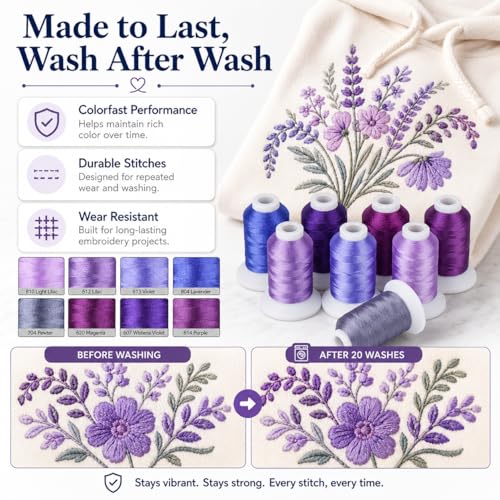 Simthread 8 Shades 550Yds Each 40WT Polyester Embroidery Thread Purple Set - color: 550YPurpleBrother