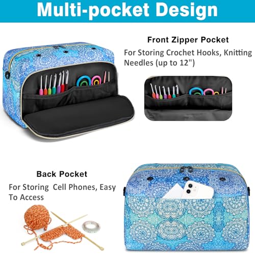 IBFUN Crochet Yarn Knitting Bag Organizer for Knit Accessories Hooks - color: L-Glacier Blue, size: Large