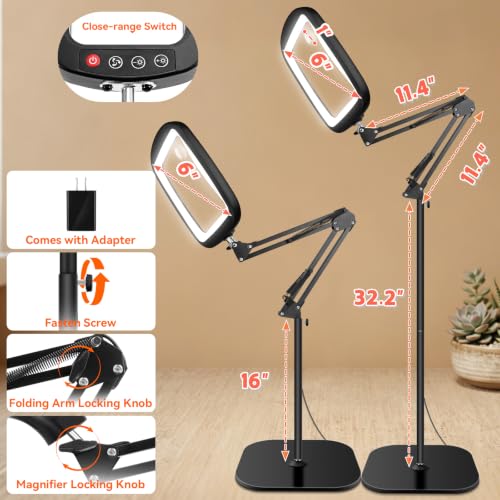 30X 10X Large Floor Magnifying Glass with Light and Adjustable Stand