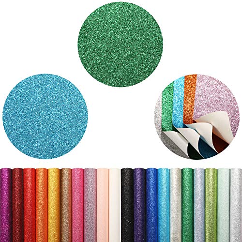 WILLBOND 20 Pcs Shiny Glitter Faux Leather Sheets for Crafts,8.3'' x 11.8''