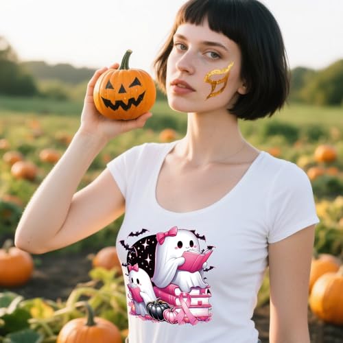 Dtf Transfers Ready to Press - 20 Pcs Breast Cancer Awareness Iron on Patches for T-shirts, Pink Ribbon Cute Ghost October Heat Transfer Design Vinyl Stickers, Iron on Decals for DIY Clothes - color: Breast Cancer Awareness