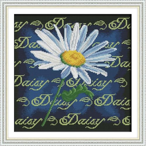 JOYSEWING Flower Pre-Printed Pattern Cross Stitch for Beginners Stamped Kits Printed Easy Embroidery Kits DIY Craft Kits Blooming Daisies Home Decor Canvas (Daisy(11CT) 19.69 ×19.69 inch) - color: Daisy(11CT)19.69 ×19.69 inch