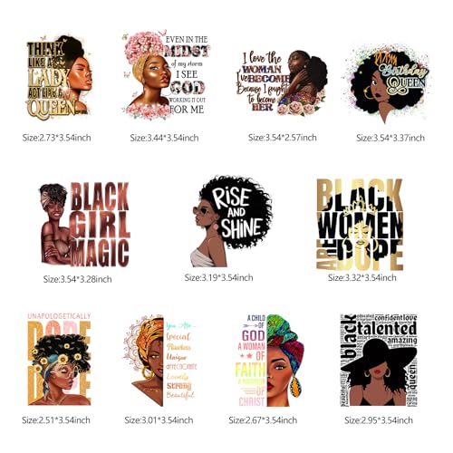 11PCS Inspiring Quote Art Black Women Iron On Transfer Stickers - style: BWG003