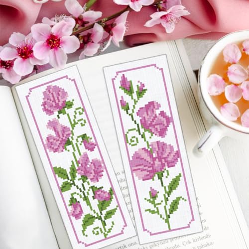ORIGACH 6 Set Pea Flower Cross Stitch Bookmark Kit for Beginner - style: Pea Flower