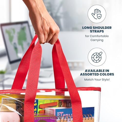 Handy Laundry Clear Tote Bag - Zipper Closure, Long Shoulder Strap, Fabric Trimming. - color: Red