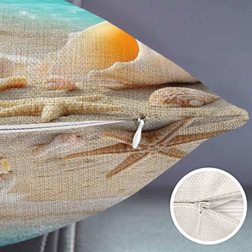 Smooffly Beach Starfish Farmhouse Oblong Rectangle Throw Pillow Case Starfish Shell Cotton Linen Cushion Cover Sofa Armchair Bedroom Livingroom 12x20 Inch - color: Md002