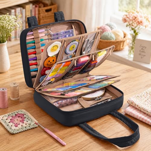 AMOIGEE Sewing Bag Organizer with 17 Clear Pockets and Tool Holders - color: Black