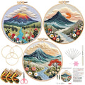 Embroidery Kit for Adults, Pre-Stamped Pattern Embroidery Kit for Beginners, DIY Hand Needlepoint Starter Kit with Hoop Thread Needle Instruction, 6.3'' Hoop (Nature Landscape 3 Packs) - style: Nature Landscape 3 Packs