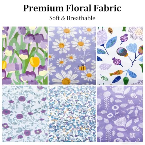 42 PCS 5x5 Inch Purple Floral Cotton Fabric Squares Charm Pack, Precut Quilt Squares for DIY Sewing, Quilting & Scrapbooking Projects